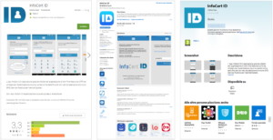 Figura 3 – Pagine dell’app di InfoCert ID su Play Store, App Store e Microsoft Store